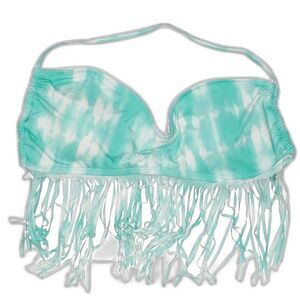 Candies Aqua and White Tie Dye Fringe Bikini Top Size XL